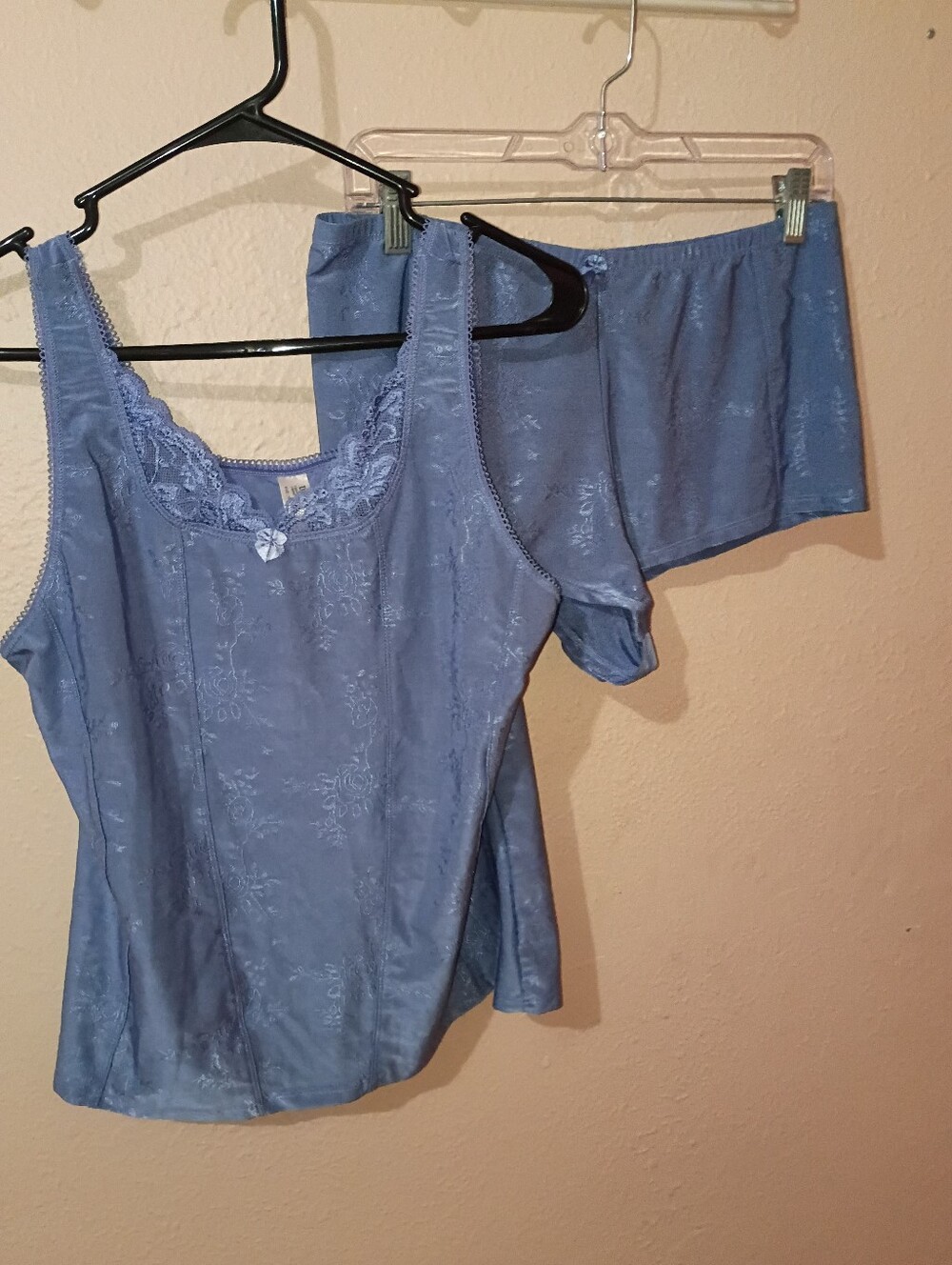 Delta Burke Size 1X Fits Like Lrg/XL Lace-Trim Camisole & Shorts Set - Blue